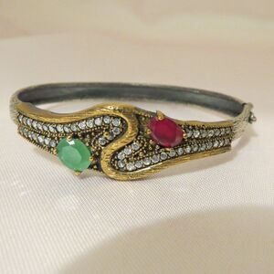 Sterling Silver& 14k Plated Multi Stones Bangle Bracelet